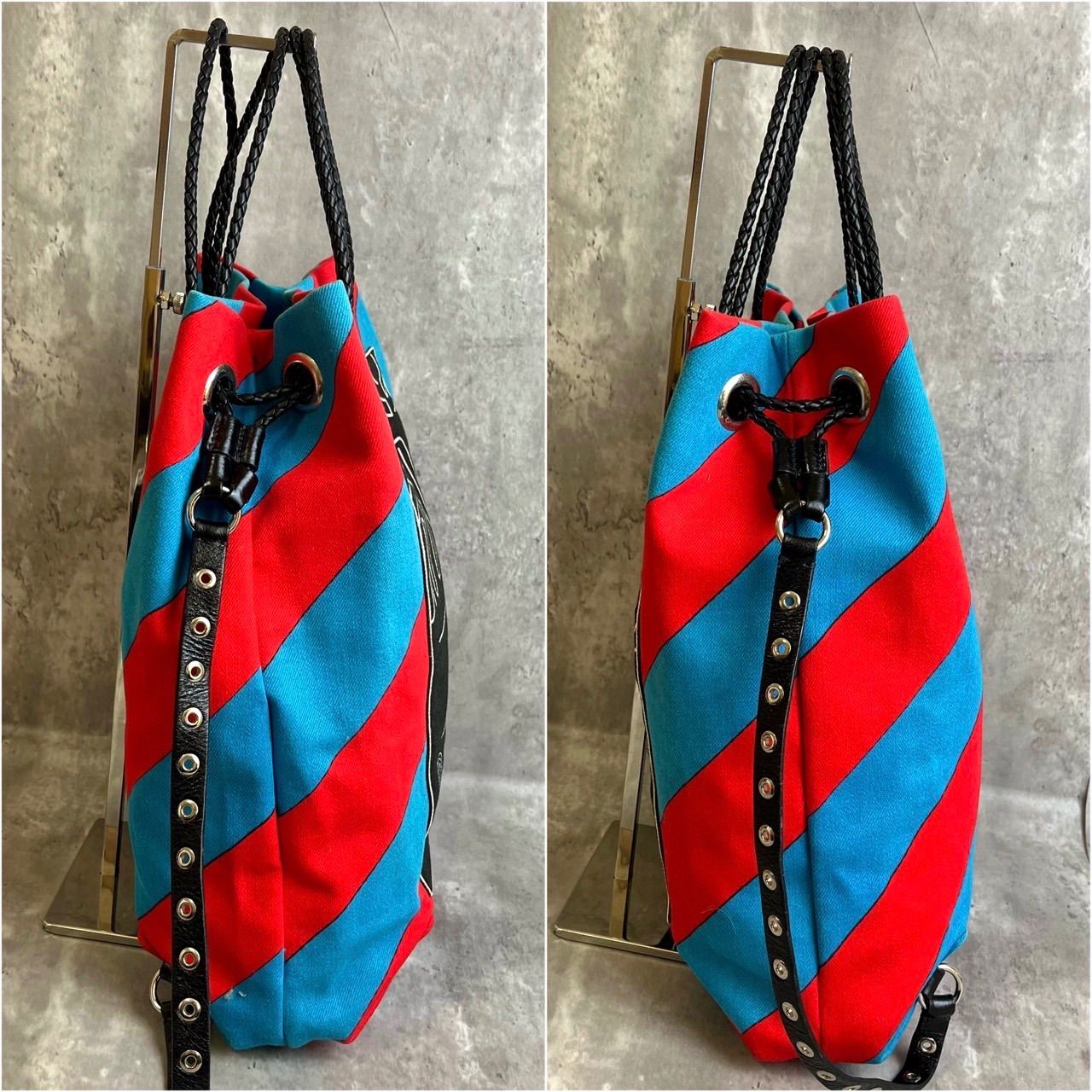 ✨良品✨MIUMIU ミュウミュウ ハンドバッグ 3way リュックサック バッグパック ナップサック ボーダー ロゴシルバー金具 レザー キャンバス  レッド ブルー 赤色 青色 レディース - メルカリ