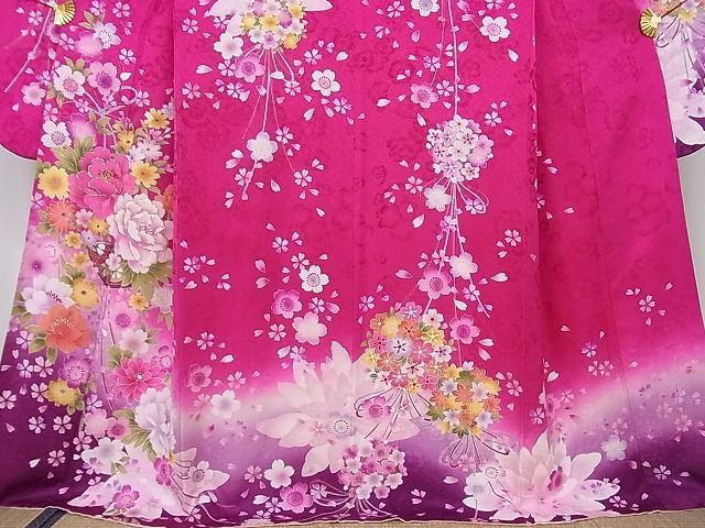 平和屋-こころ店□豪華振袖 駒刺繍 花籠文 暈し染め 金彩 着丈167cm 裄