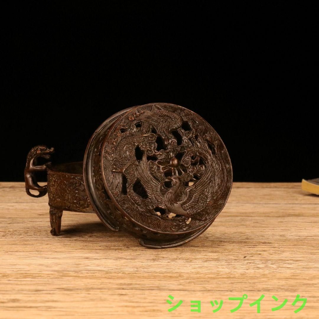 銅 細工 香道具 双のダックのネコ耳円香炉 装飾品 現代工芸品