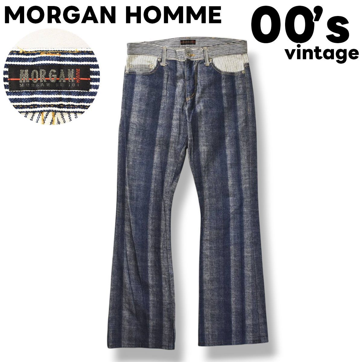 パンツ morgan homme grunge flared denim Y2K 00s Flare Jeans Morgan Homme Patches Distress Faded Bootcut Y2k
