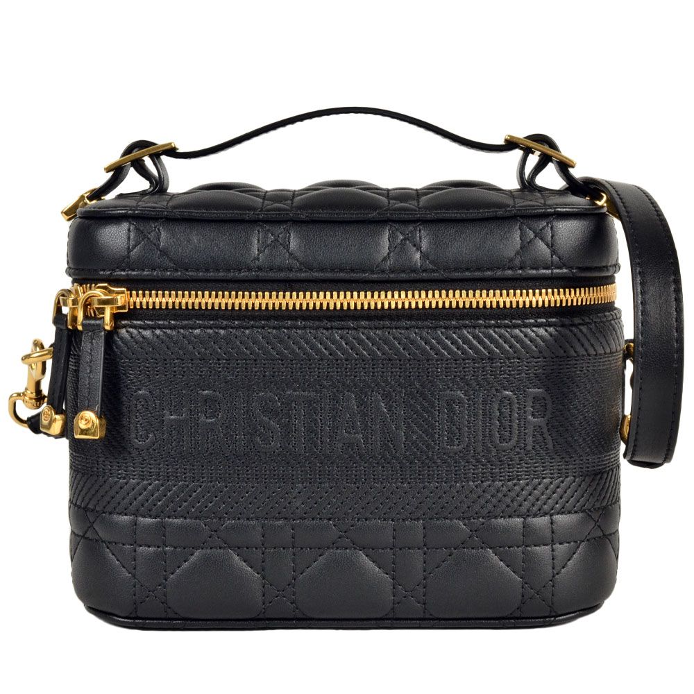 ディオール Dior バニティバッグ ショルダーバッグ レザー キャンバス ブラック