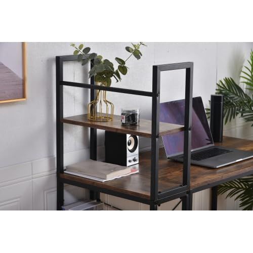 パソコンデスク 左右入替可 収納 両用デスク ハイタイプ ブラウン 収納