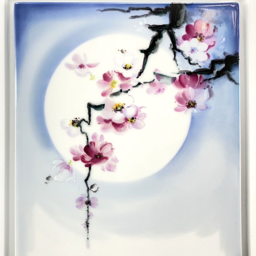 Meissen マイセン マイセン プラーク 月と桜 ハインツ ヴェルナー 2215 陶板画 ポーセリン _ 額装
