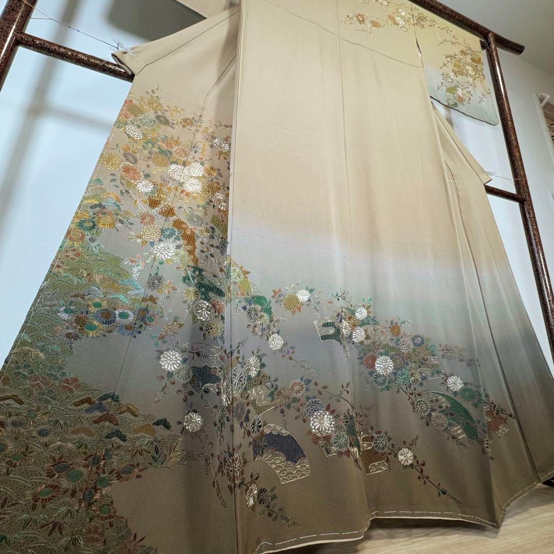 しつけ付正絹袷訪問着着物166 スワトウ刺繍トールグリーングラデ