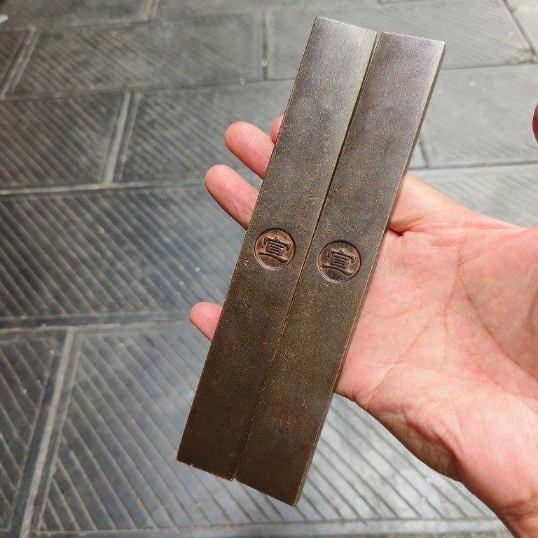 銅製 百富鎮尺 百福鎮尺 文房四宝 書法 画圧尺一対 装飾品 工芸