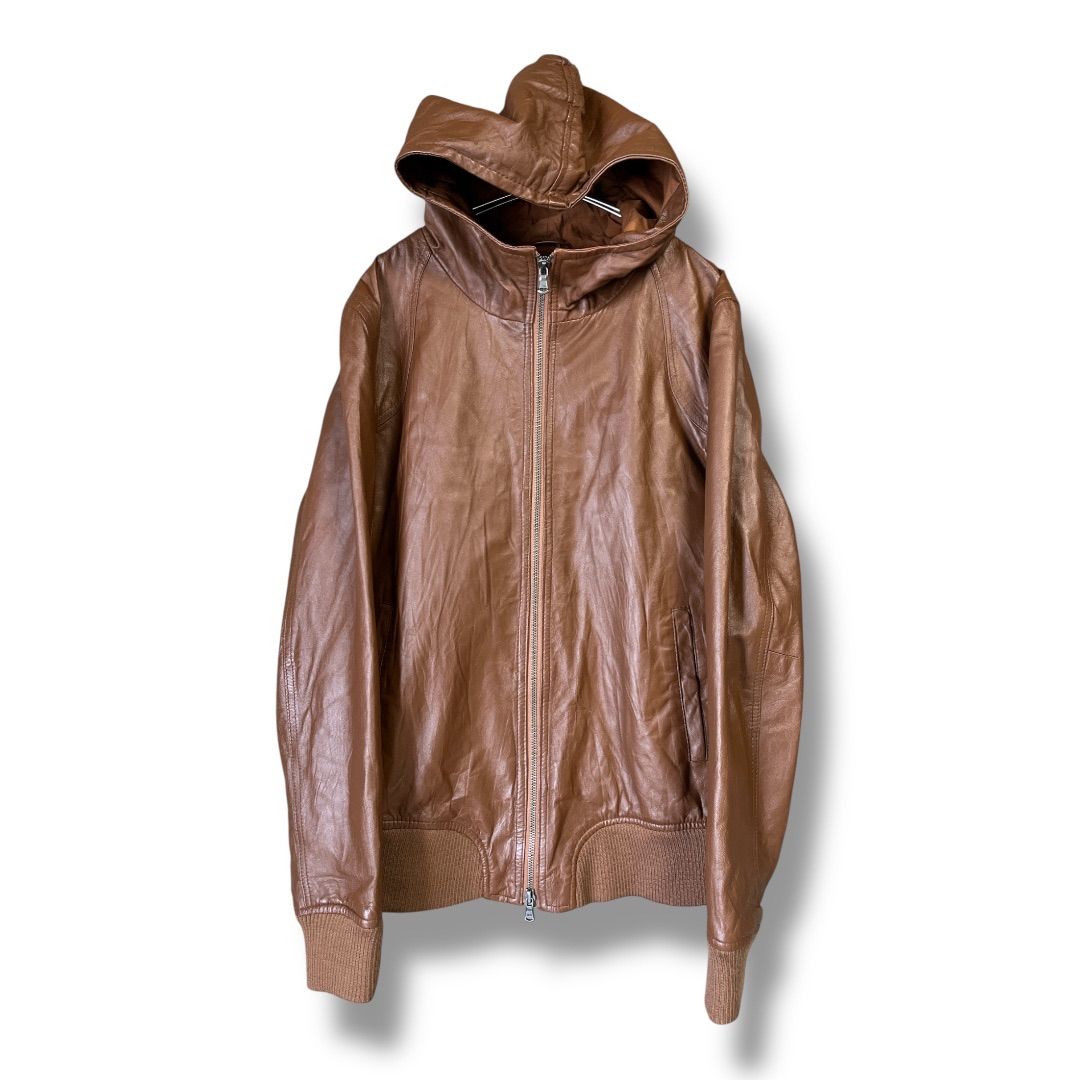 【美品】アーバンリサーチ　レザー　パーカー　フーディ　羊革　ラムレザー　黒 美品】アーバンリサーチ レザー パーカー フーディ 羊革