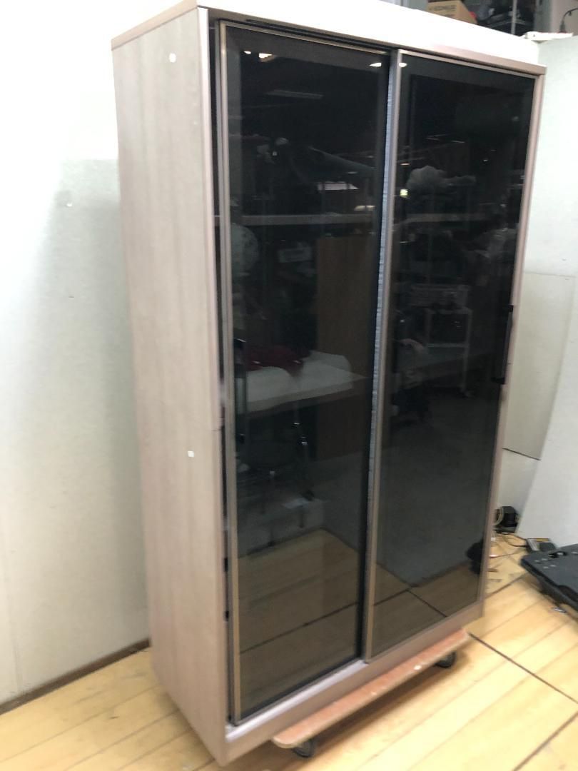 シギヤマ家具工業 SH120SL 食器棚 リビング収納 モダン家具 スモークガラス扉 引き出し付き メラミン化粧仕上げ 251011-1