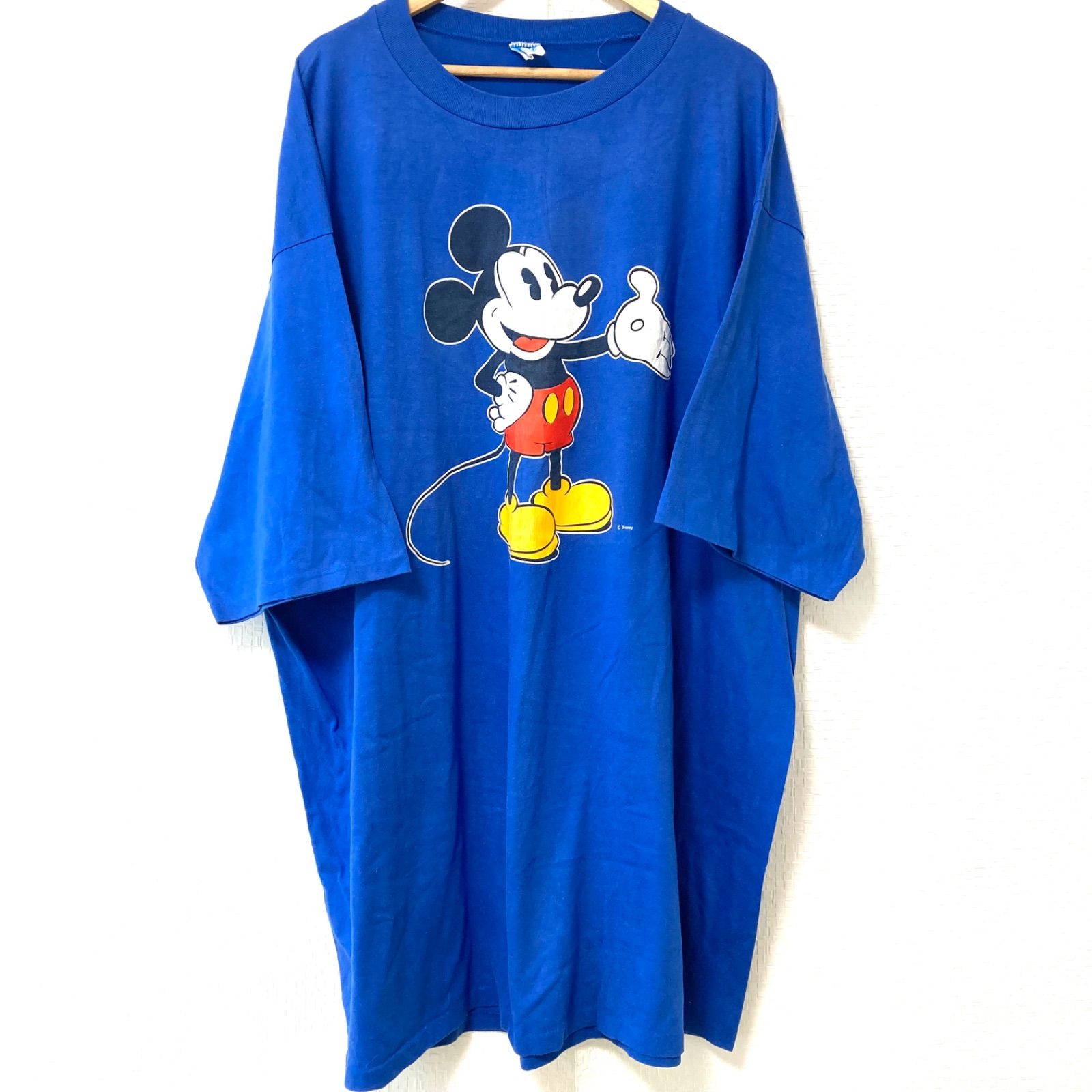 USA製◎ ビンテージ◎ 80s！【Disney】ディズニー Mickey Mouse ミッキーマウス クルーネック 半袖 Tシャツ カットソー プリント TEE ワンピース チュニック ルームウェア ブルー オーバーサイズ one size／M11421UU