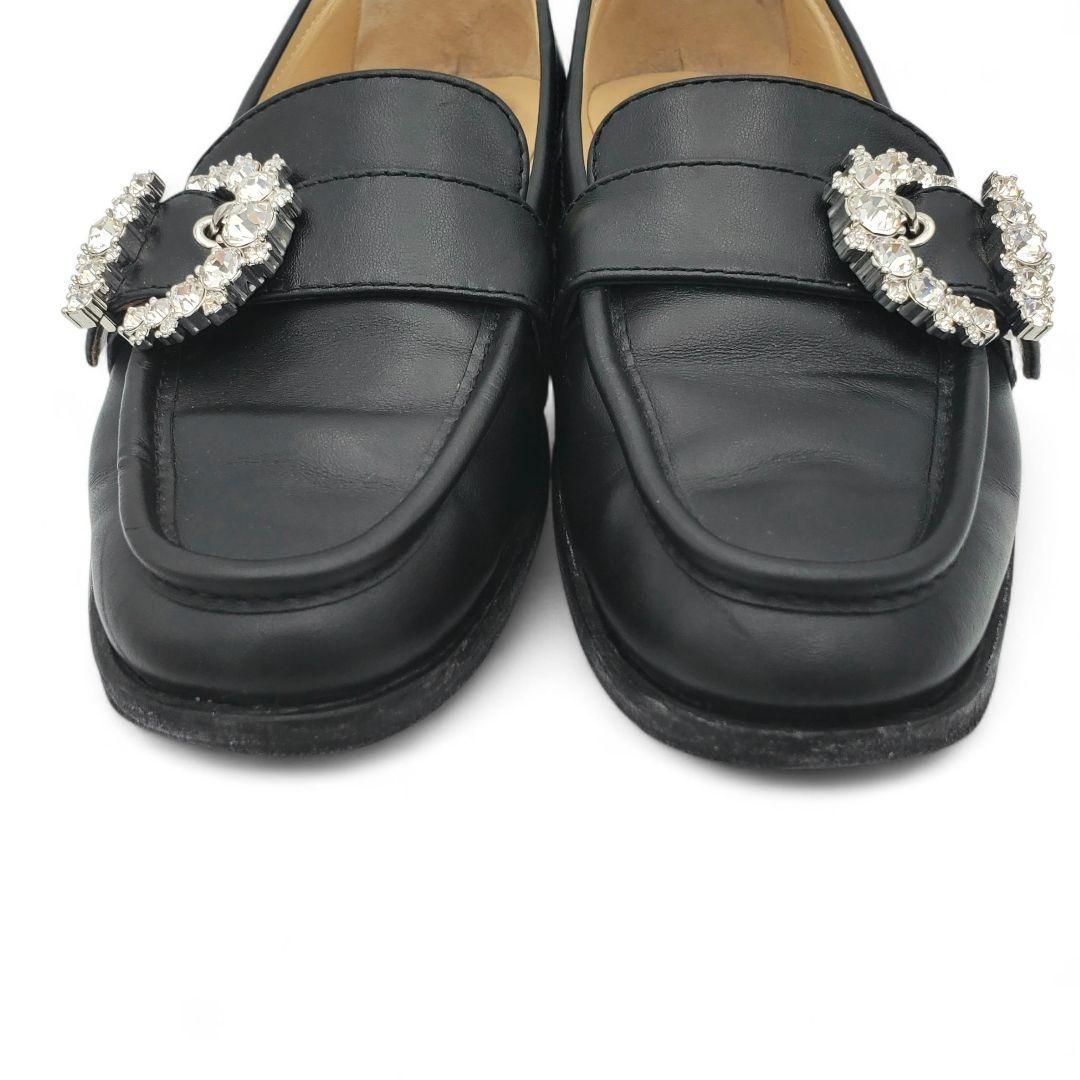 【美品】ジミーチュウ クリスタル ビジュー ローファー ブラック スエード JIMMY CHOO Black Leather Loafers Crystal Buckle CHERI LOAFER