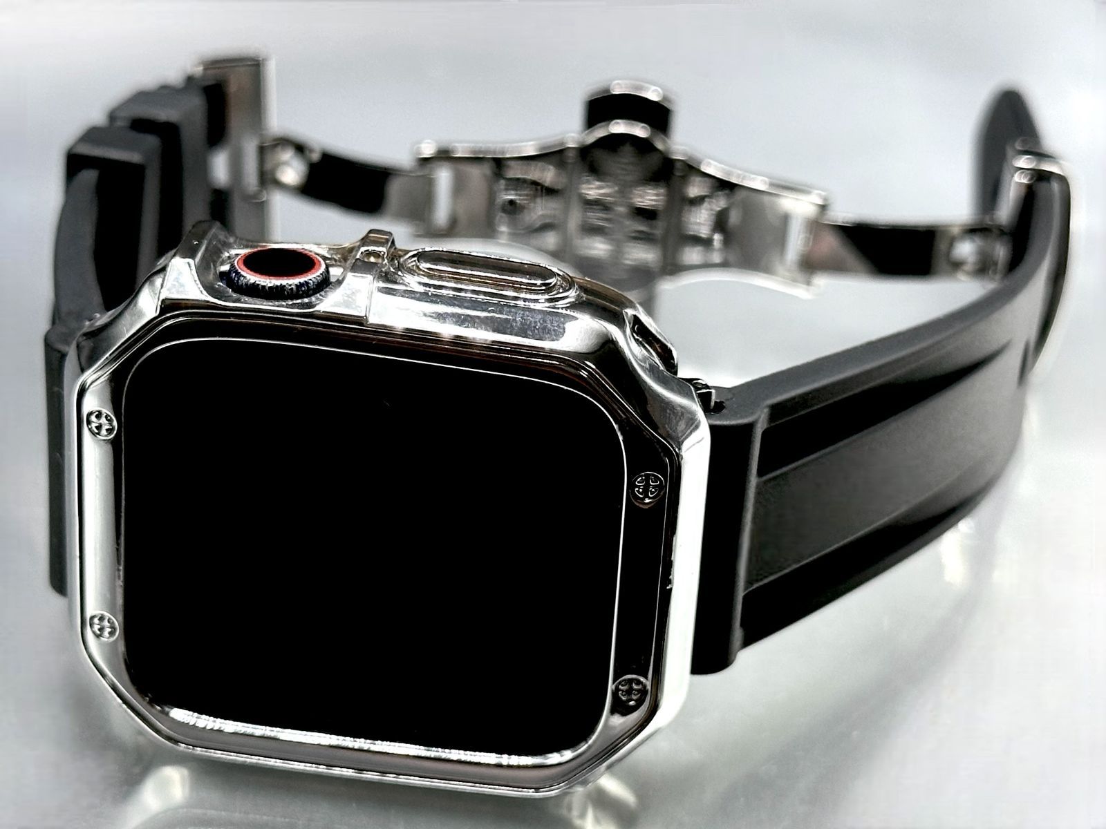 格安安い Apple Watch カスタム ラバーバンド アップルウォッチカバー ベルト TPUケース ブラックu0026シルバー 