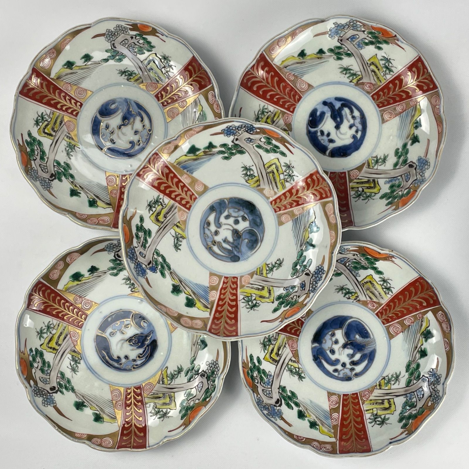 585 錦手 花 龍 古伊万里 ショップ 伊万里焼 骨董 アンティーク 6寸皿 5