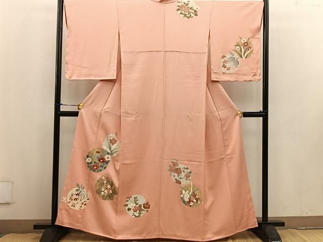 平和屋着物▽訪問着　単衣　刺繍　花丸文　金彩　正絹　逸品　AABE0240jh 平和屋着物□訪問着 刺繍 花丸文 金彩 正絹 逸品 未使用 BAAV1302mz