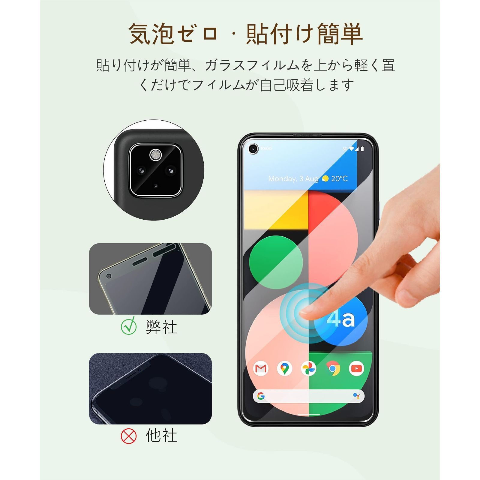 新品Google Pixel 4A 【2枚+2枚】for Google pixel4a 5g ガラスフィルム (2枚入)＋ カメラフィルム (2枚入)  99.9%高透過率 ピクセル4a 5G 用 強化ガラス pixel4a5g 液晶保護フィルム 硬度9H 指紋 - メルカリ