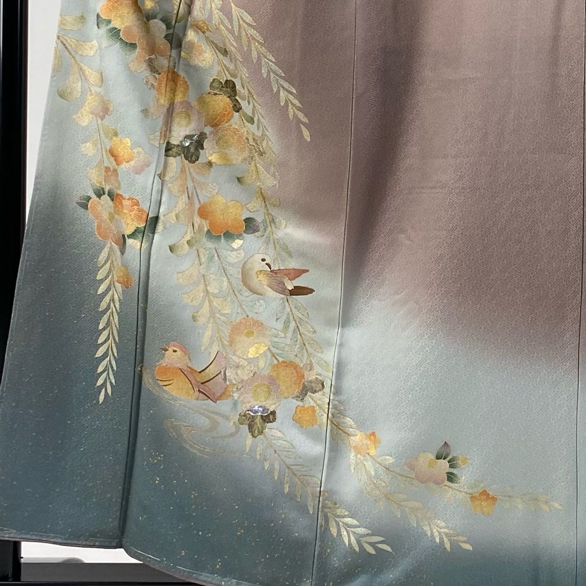 訪問着 身丈157.5cm 裄丈63cm S 袷 鴛鴦 枝花 螺鈿 金銀彩 灰紫