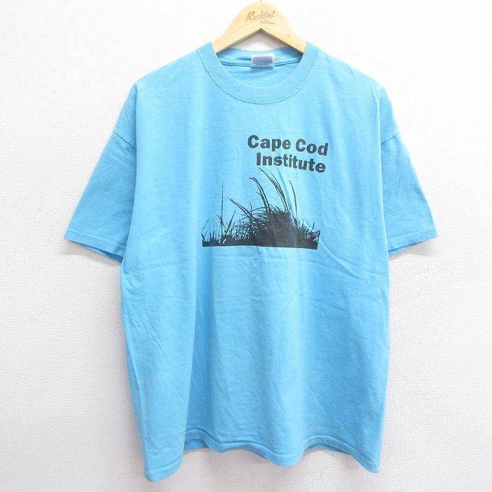XL/古着 ヘインズ 半袖 ビンテージ Tシャツ メンズ 00s ケープコッド コットン クルーネック 水色 24jun13 中古