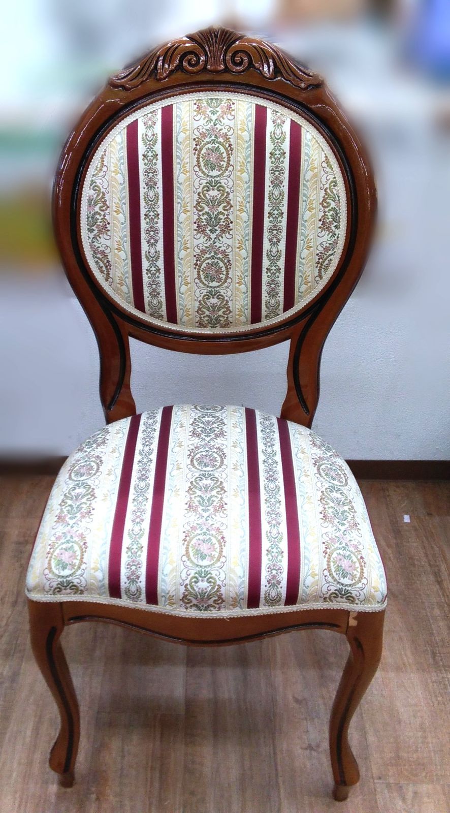 ダイニングチェア 猫脚 アンティーク風 木製フレーム ストライプ柄