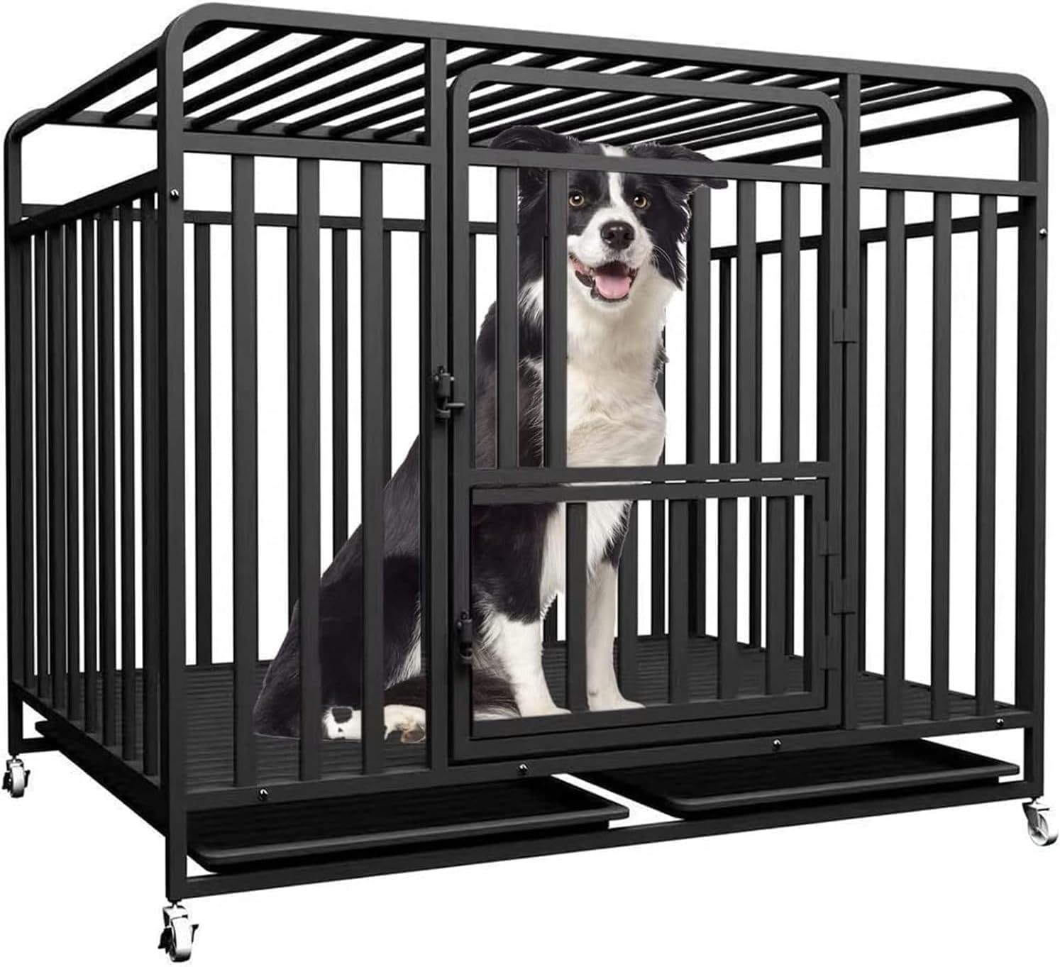 ペットケージ カゴ ドッグクレート 大型犬 中型犬 トイレ ノイズ防止 4輪 錆びにくい 亜鉛メッキ 110*72*98cm 黒 1