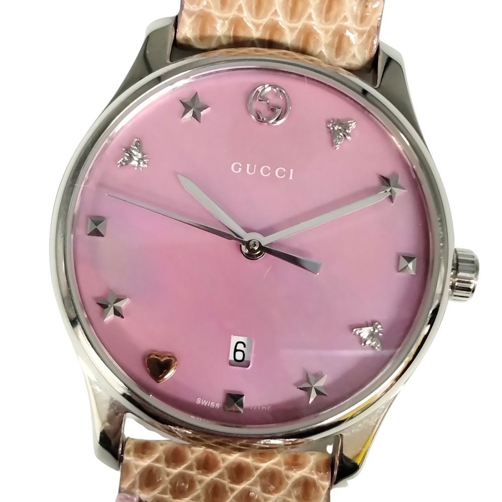 GUCCI グッチ 126.5 Gタイムレス ピンクシェル クォーツ リザード  