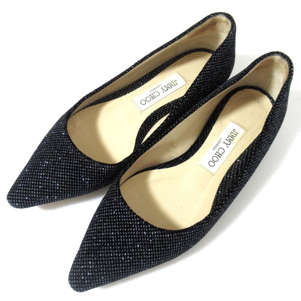 JIMMY CHOO】美品ジミーチュウ ポインテッド ラメ フラットパンプス JIMMY CHOO】美品ジミーチュウ ポインテッド ラメ フラットパンプス