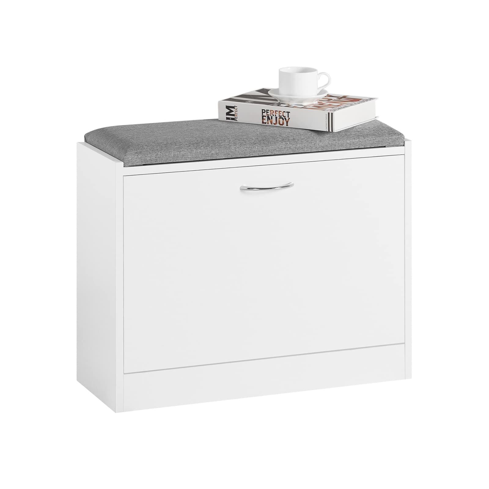 SoBuy 玄関ベンチ 下駄箱 シューズラック 収納ベンチ 幅60*奥行24*高さ47cm 靴箱 玄関収納 シューズベンチ シューズボックス 靴入れ 玄関 腰掛け ベンチ 靴棚 玄関椅子(FSR16-K-W/ホワイト)