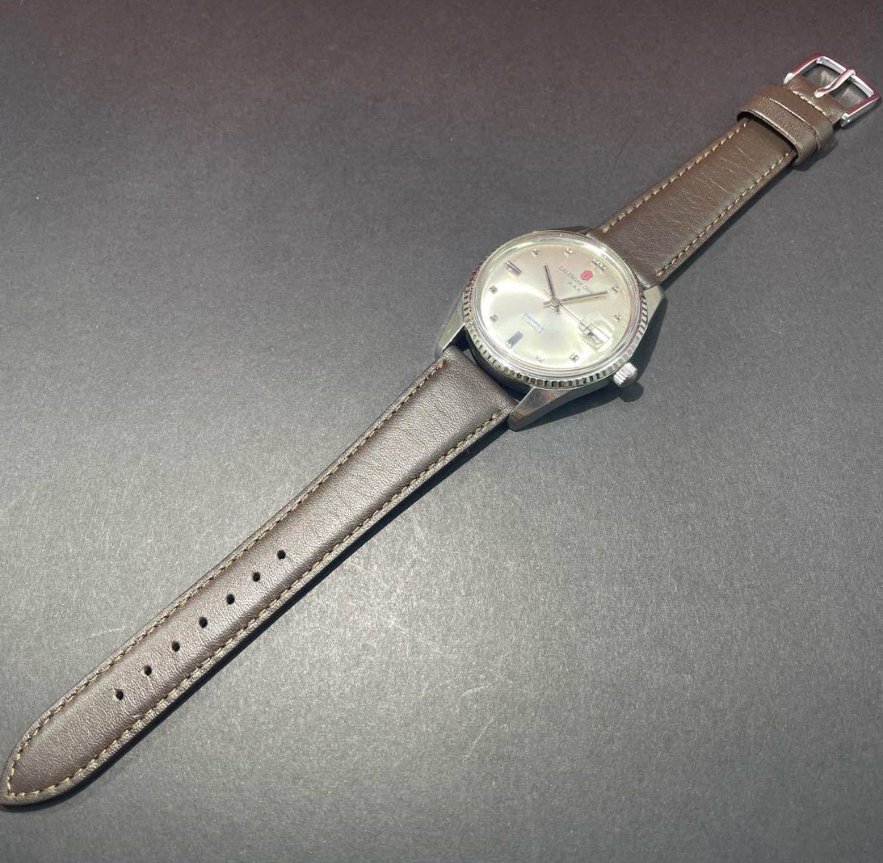 60s カレンダー オリエント AAA 風防新品換済 【リザーブ】 純正リューズ 腕時計