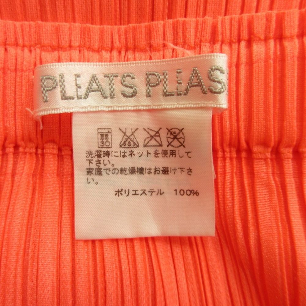 16ss PLEATS PLEASE プリーツプリーズ イッセイミヤケ プリーツ加工 スカート イージー 膝丈 ラウンド サイズ3 オレンジ レディース 古着 GULLKHAN_COM