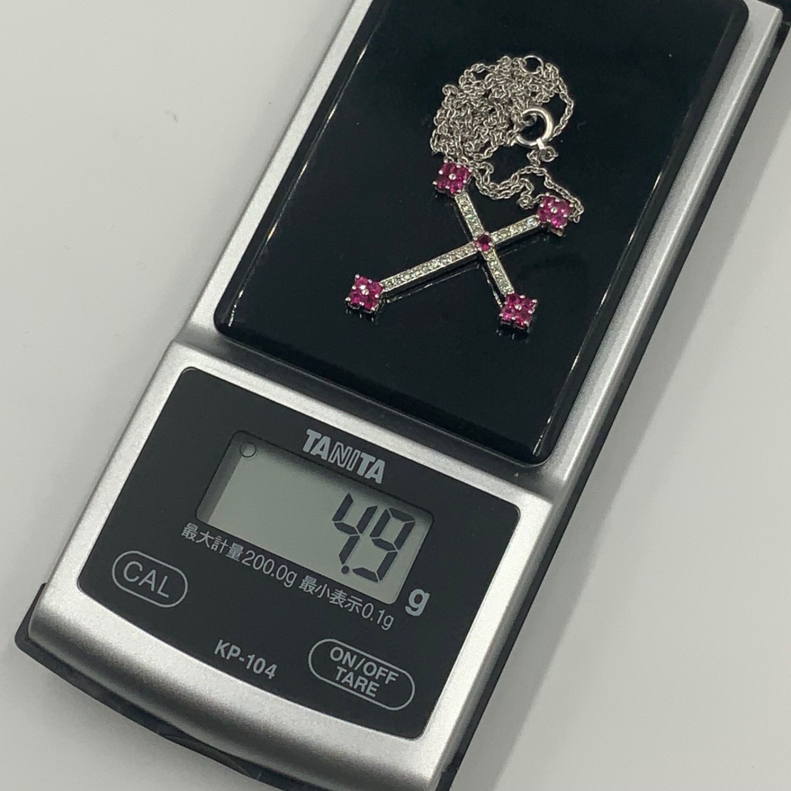 K18WG 18金 ホワイトゴールド ダイヤモンド クロスネックレス ルビー 