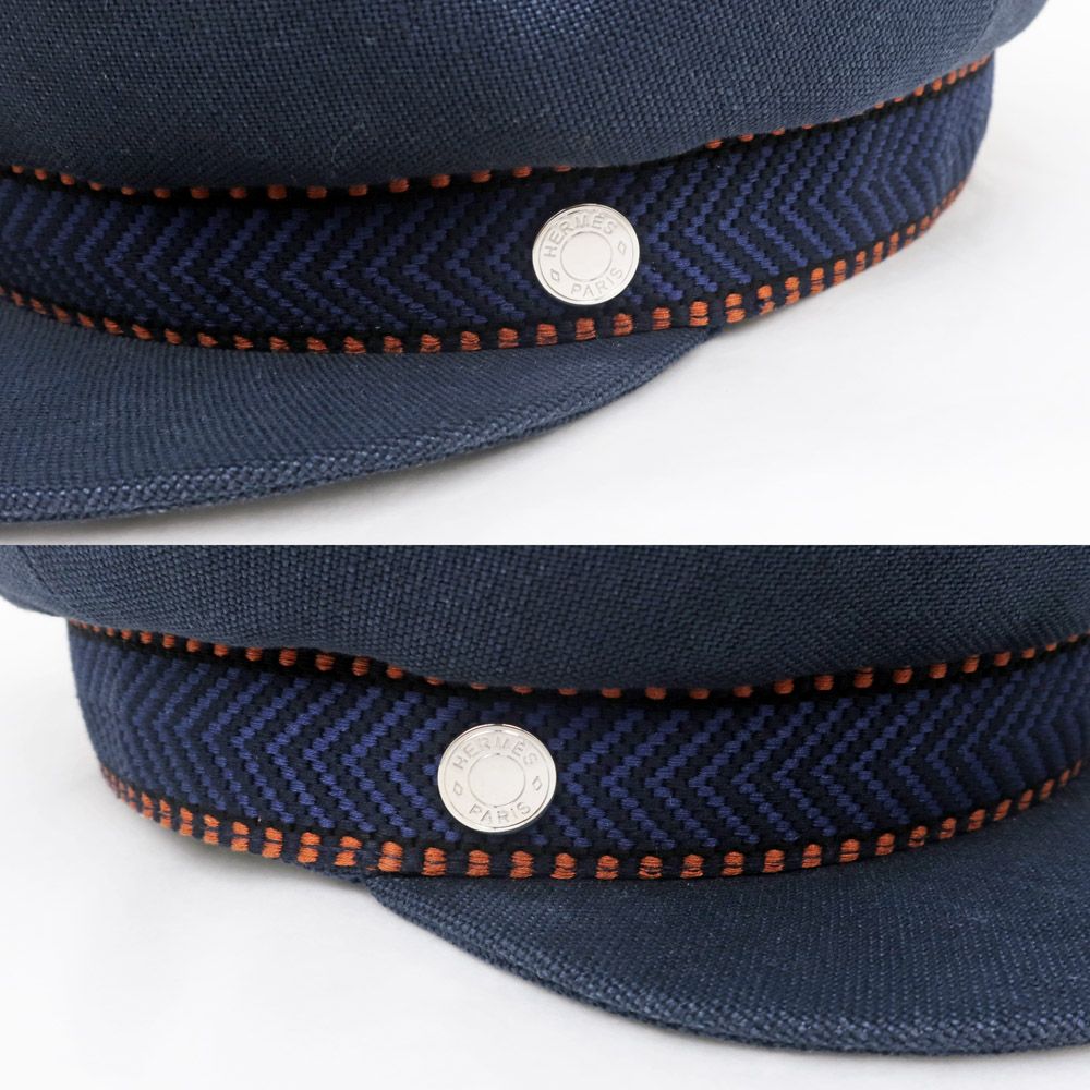 名東】エルメス キャスケット セリエ 帽子 ネイビー サイズ57 ヘンプ