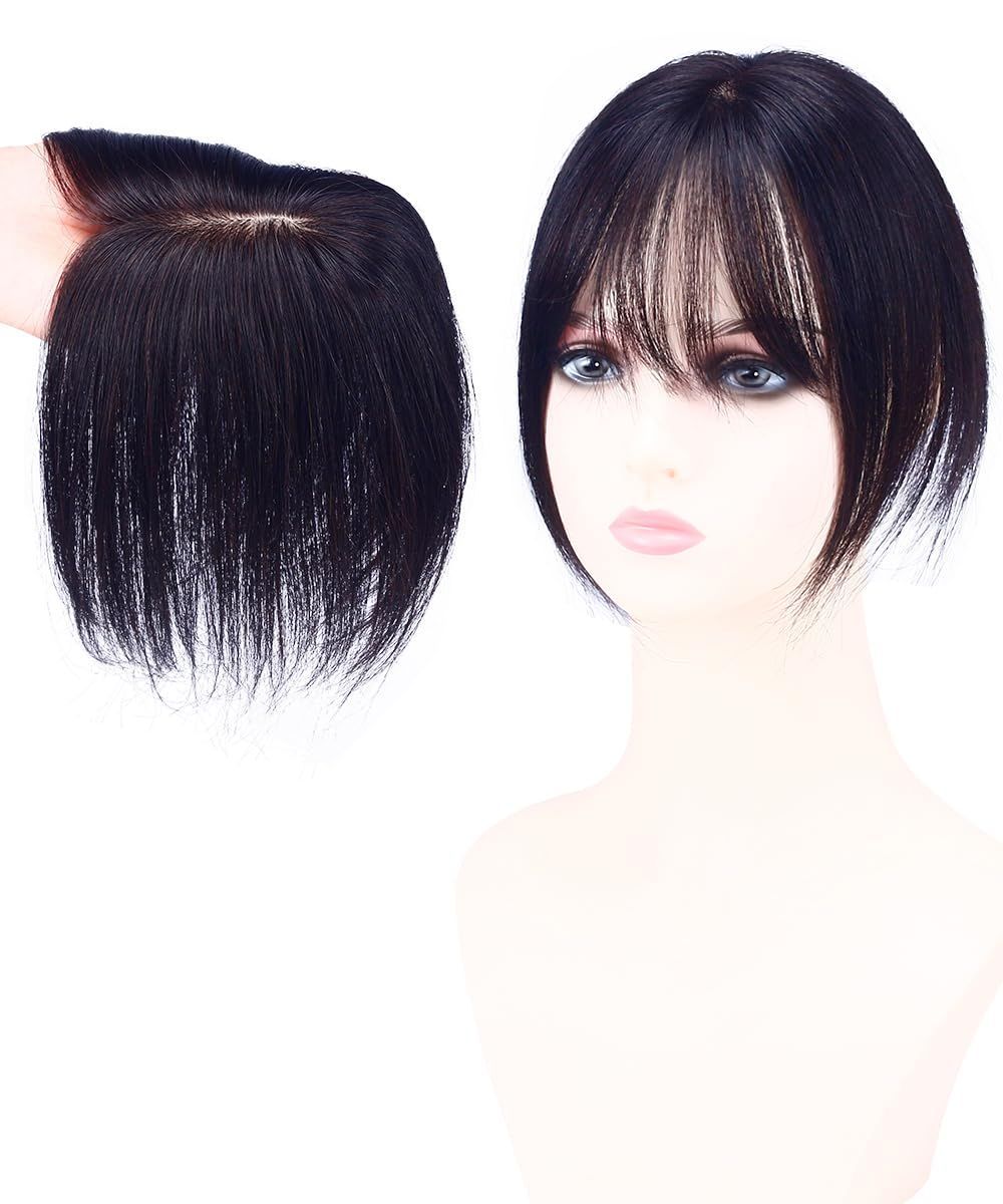 横7cm縦10cm 黒髪 医療用ウィッグ ハゲ隠し 円形脱毛 パッツンバング ヘアピース 女性 薄毛隠し 白髪 トップカバー 20CM つむじ付き ウィッグ 増毛 軽量 自然 自然色 人工皮膚 リアル 人毛100％ 部分ウィッグ HIYE