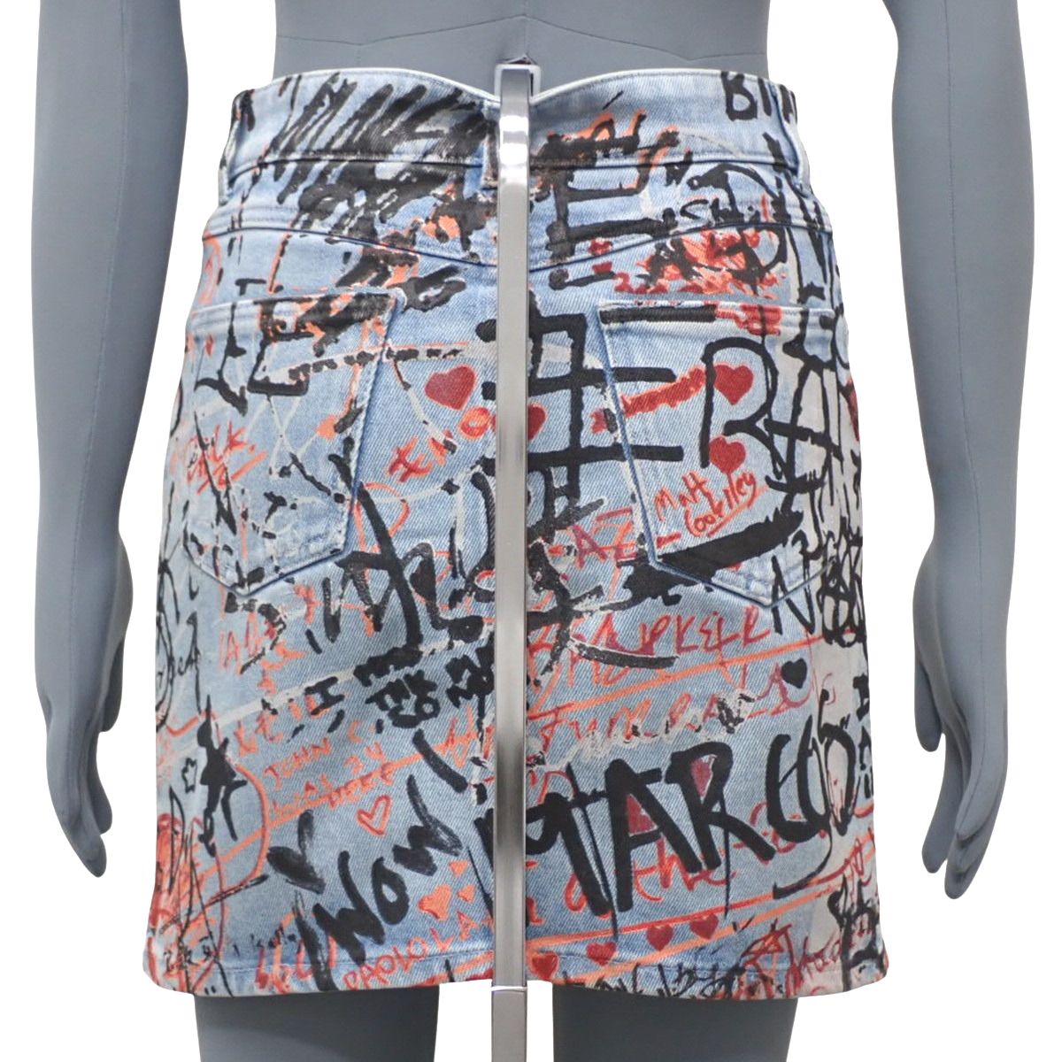 BURBERRY バーバリー グラフィックプリント デニム スカート ボトムス 36 コットン エラスタン ブルー青 ブラック黒 レッド 8030653 レディース 40802155313 アラモード