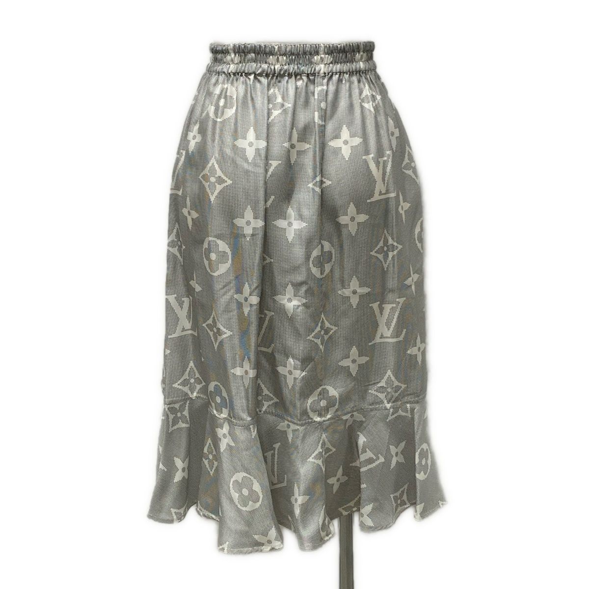 ルイヴィトン ロングスカート サイズ34 S レディース - RW231W RV6 FOSK05 アイボリー×黒 シルク マヒナ ウエストゴム フリル シルク