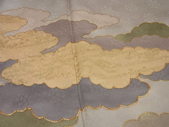 平和屋1■極上 皇室献上作家 藤井寛 訪問着 駒刺繍 雲重ね文 金彩 パールトーン加工 逸品3s2198