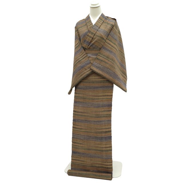 中古】美リペア 郡上紬 解き反物 草木染 手織り 茶 グレー 青 緑