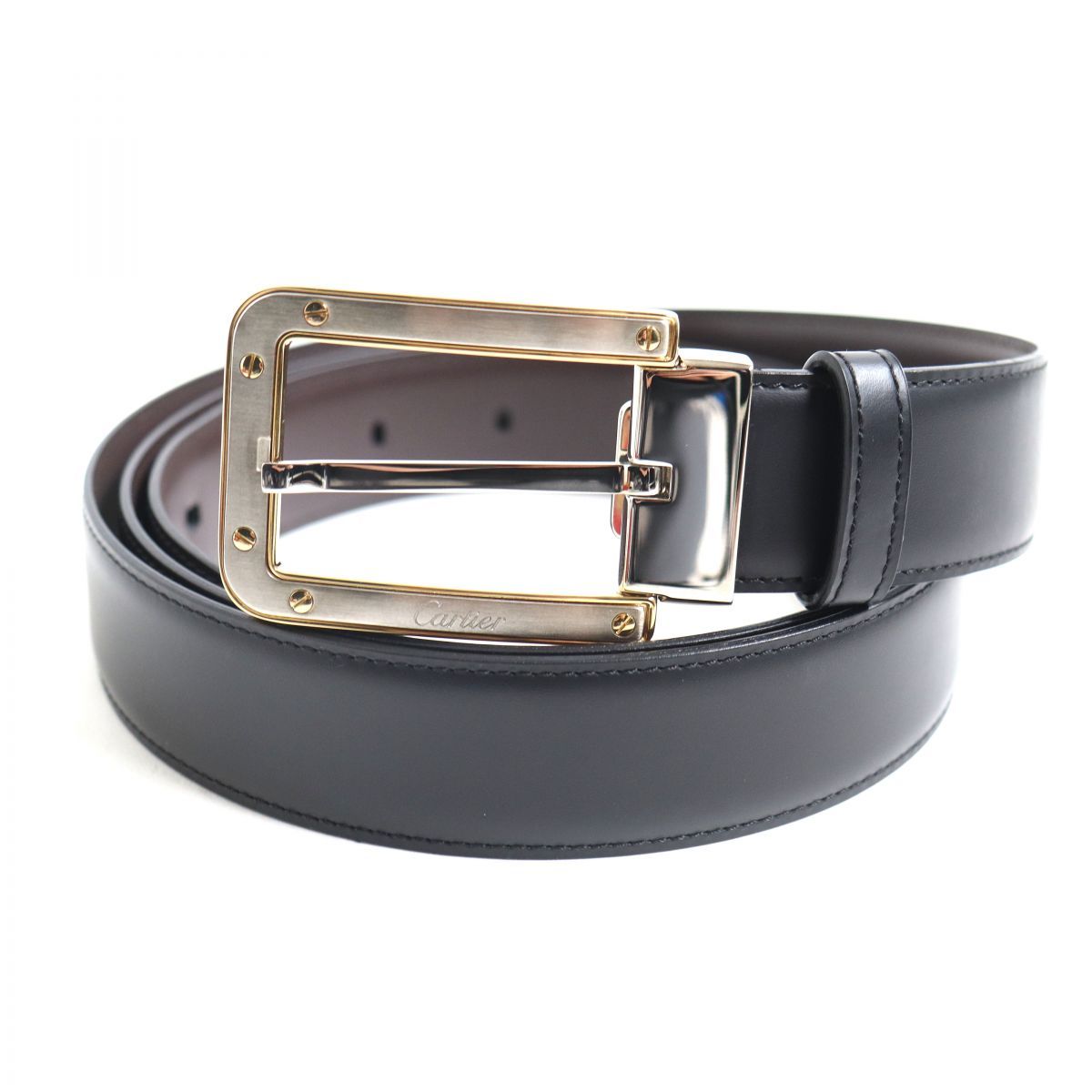 美品▽Cartier カルティエ サントス リバーシブル レザーベルト