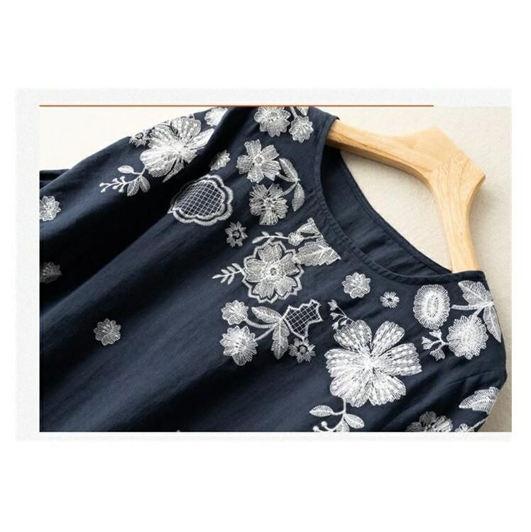 ブラウス ス シャツ 半袖 レディース チュニック 半袖シャツ 夏 花柄 刺繍 無地 5分袖 カットソー 体型カバー 綿麻 コットンリネン フレア ブラウス レディース トップス 半袖 夏 シャツ 綿麻 40代 無地 V