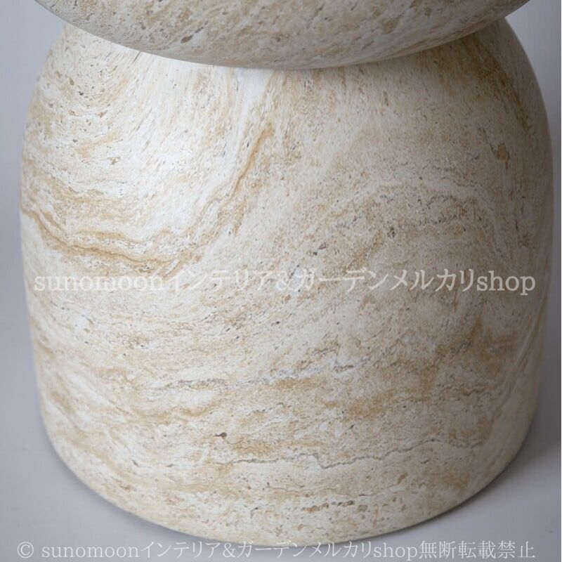 円形 サイドテーブル 木目調 トラバーチン調 韓国風 北欧 おしゃれ かわいい インテリア コンパクト モダン ベッドサイド コーヒーテーブル ベージュ MARWIL-DEMENAGEMENTS_CH