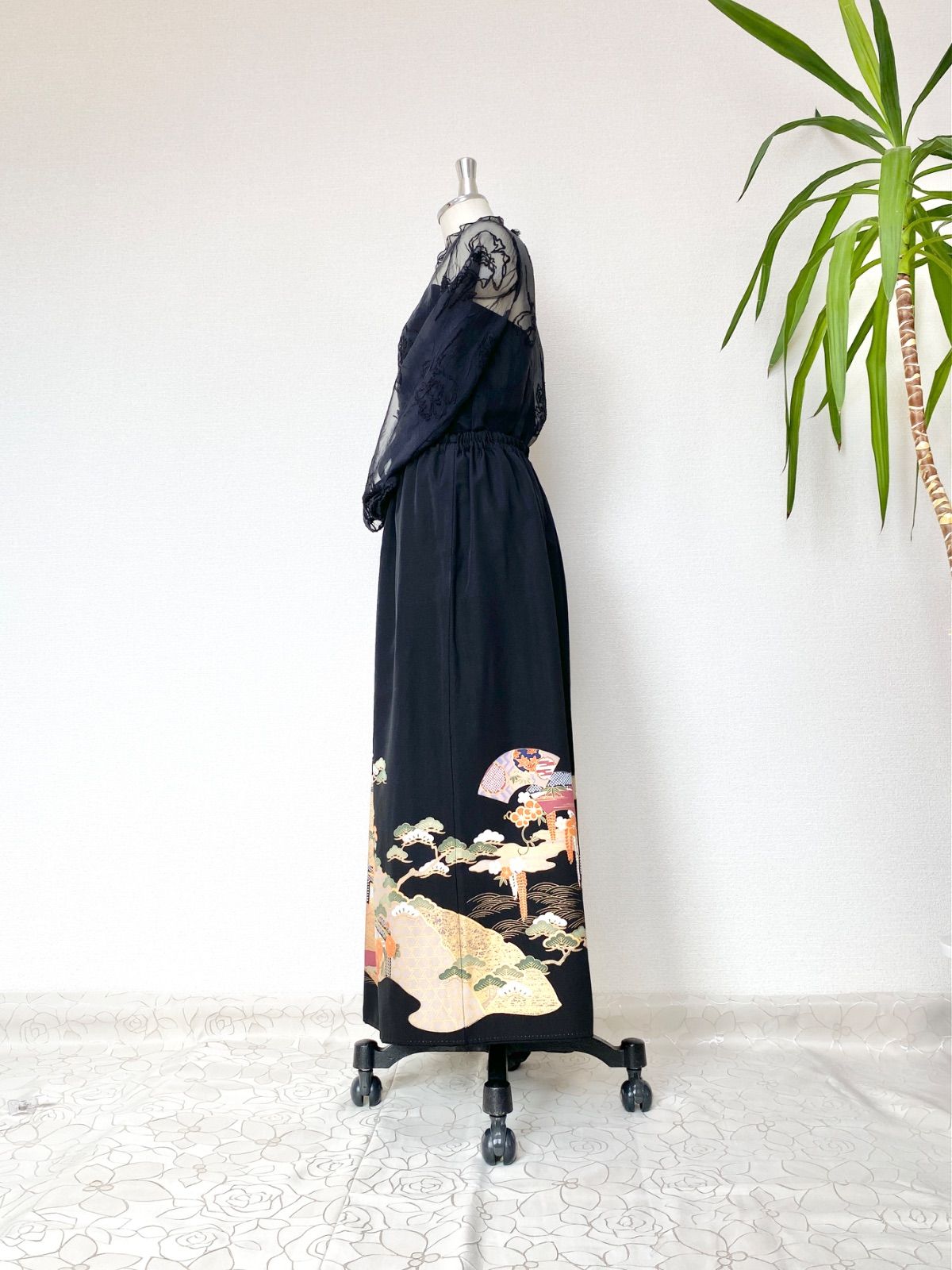 大人可愛いセレブ着物スカートフリーサイズ黒留袖着物リメイクロングスカート5030 大人可愛いセレブ着物スカートフリーサイズ黒留袖着物リメイク