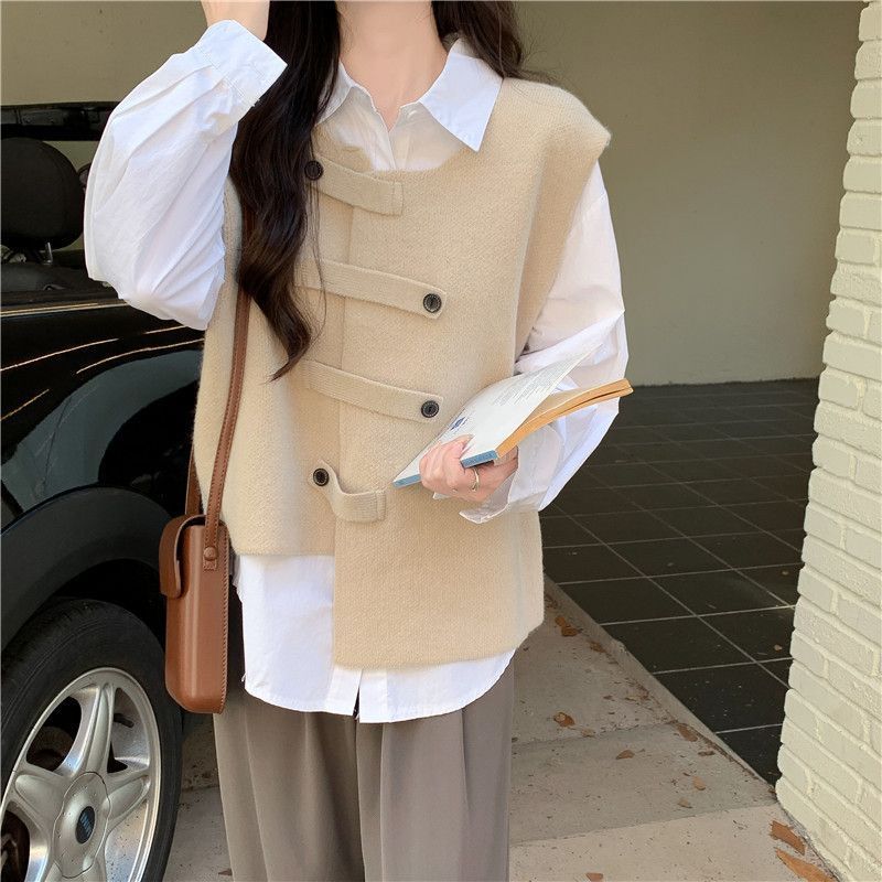 ANDREA&Co. ベージュ ノースリーブベスト　デザイン性⭕️ ANDREA&Co. ベージュ ノースリーブベスト デザイン性⭕️ 楽天