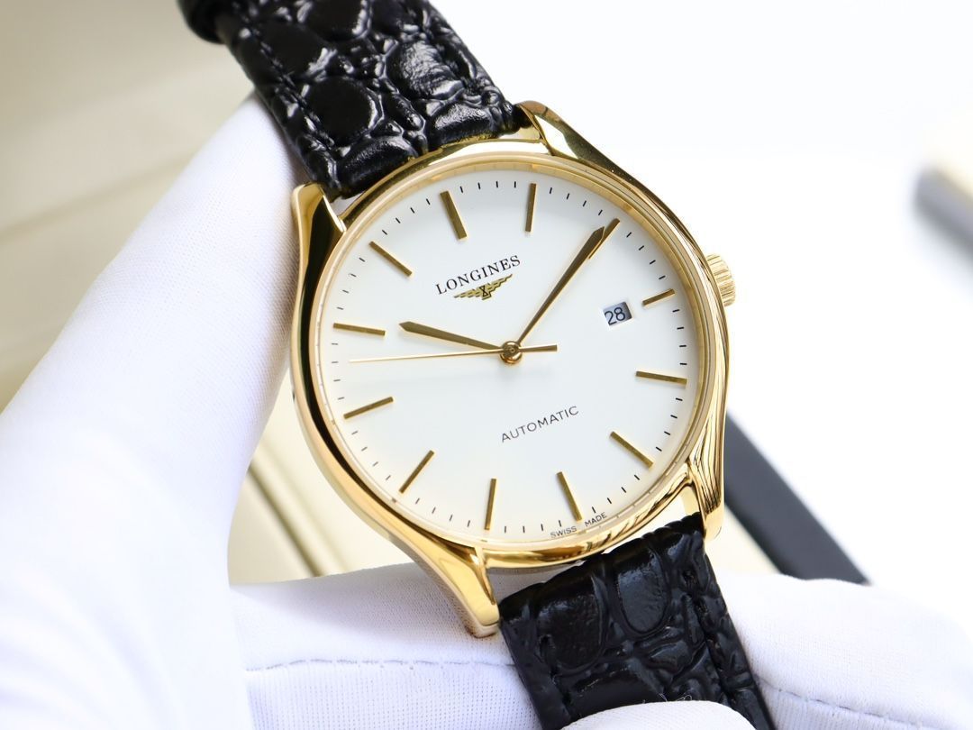 ロンジン エレガンス メンズ腕時計 39 mm 自動巻き機械式 316 L鋼 強化クリスタルガラス 実物撮影