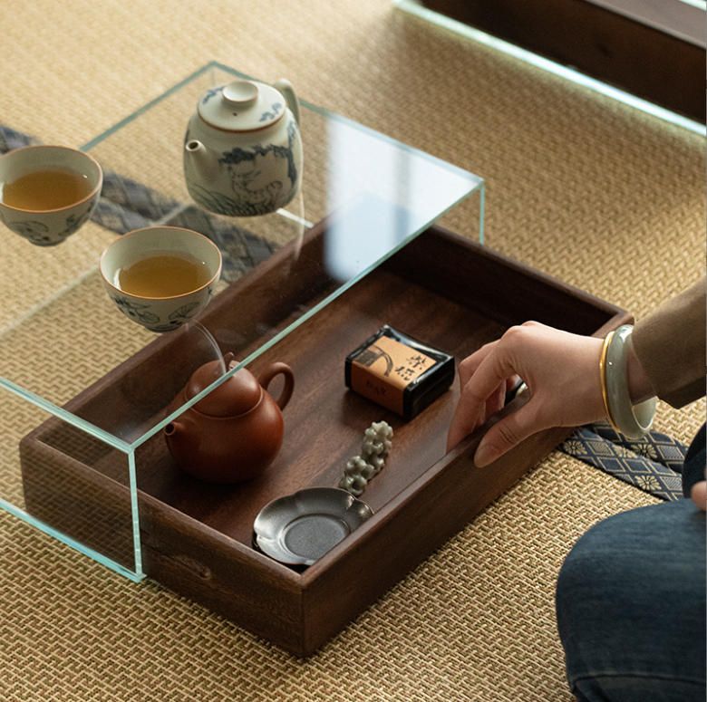 無垢材歯科キャビネット黒胡桃材強化ガラスティーセット収納箱創意文玩 展示キャビネット 単層