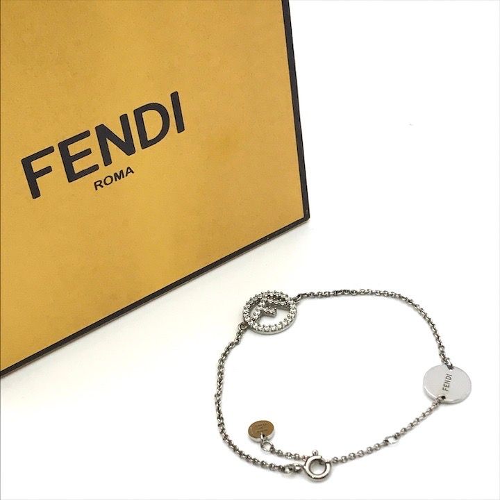 FENDI フェンディ ロゴ ラインストーン ブレスレット アクセ シルバー FENDI フェンディ ロゴ ラインストーン ブレスレット アクセ
