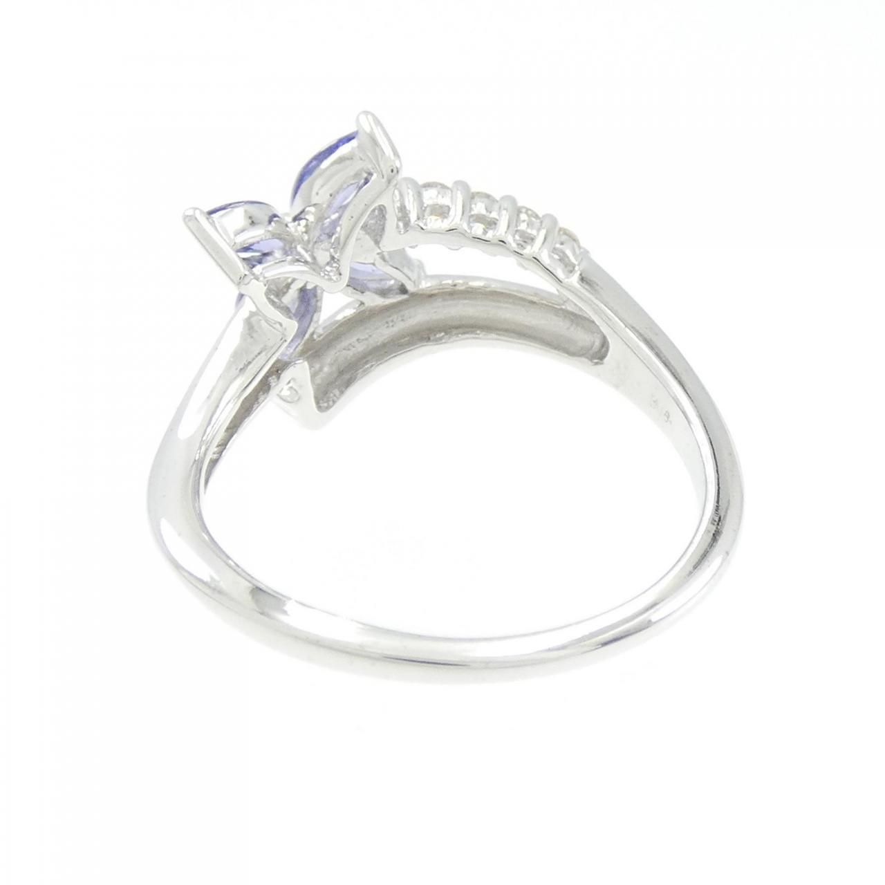 K18WG フラワー タンザナイト リング 0.70CT 美品 K18WG タンザナイト