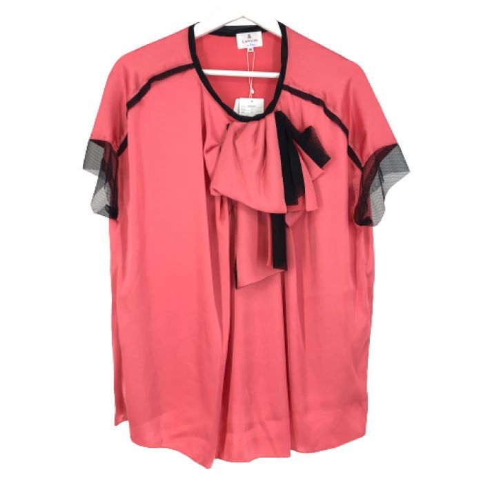 ランバンオンブルー LANVIN en Bleu リボンブラウス 半袖 サテン カットソー サイズ38 M相当 ピンク【】【新品同様】【美品】