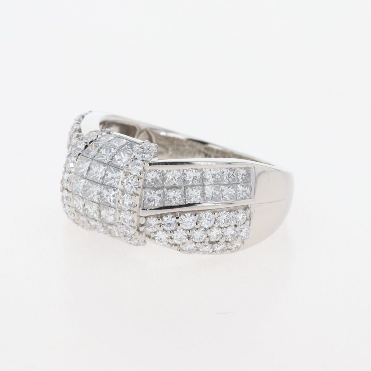 リボンモチーフ デザインリング プラチナ 指輪 メレダイヤ リング 14.5号 Pt950 ダイヤモンド レディース