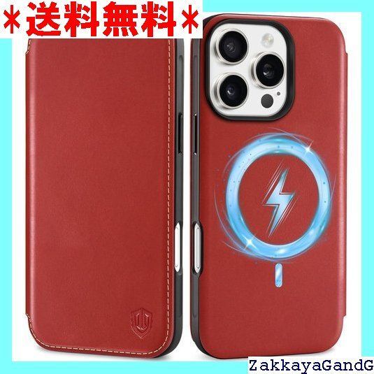 SHIELDON iPhone16 Pro 対応 ケース 手帳型 本革 あいふぉん 16 プロ対応 スマホカバー カード収納 マグネット内蔵 衝撃吸収 RFIDブロッキング 全面保護 アイホン 16 プロ用 スマホケース 2025 レトロレッド 69