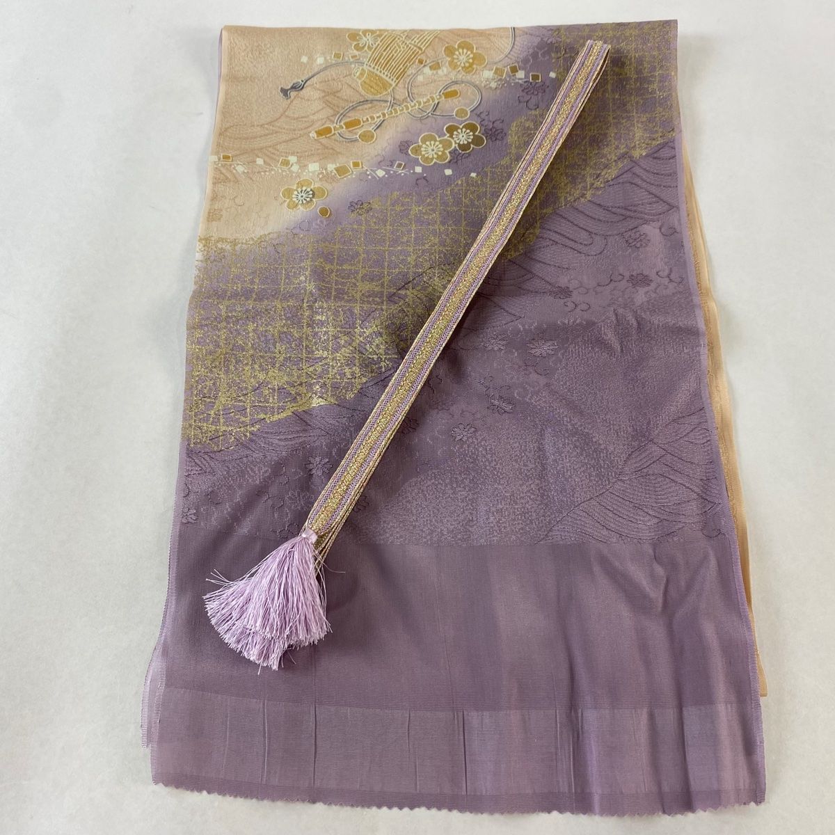 和装セット 優品 帯締め帯揚げ2点セット 梅 和楽器 紫 正絹 和装小物