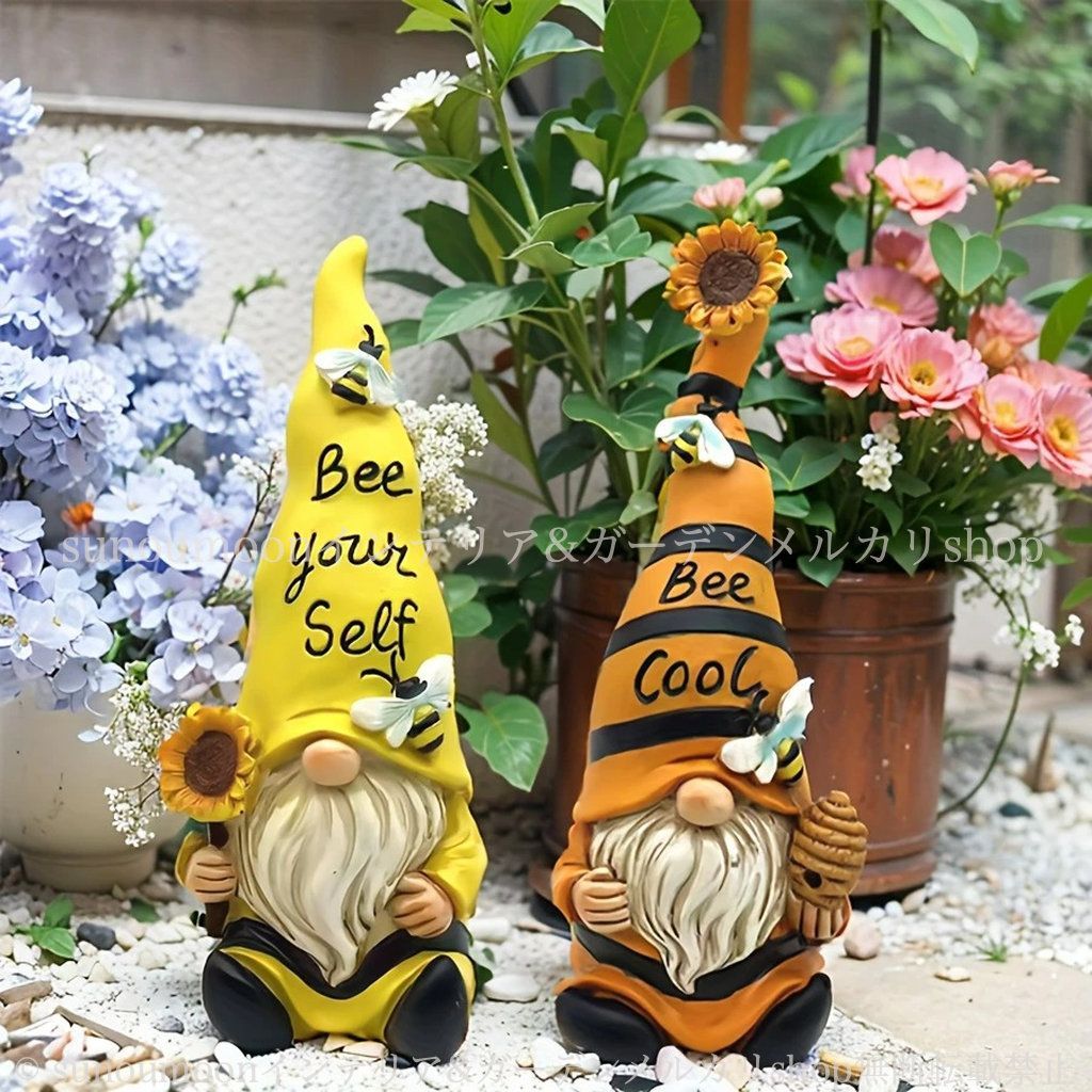 ガーデンオブジェ ガーデン雑貨 ガーデンインテリア おしゃれ 雑貨 4-7 オレンジ ガーデニング かわいい 蜂 小人 イエロー 樹脂 黄色 ドワーフ お洒落 妖精 インテリア ガーデン 庭の装飾