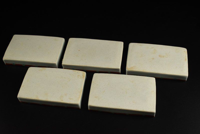 蔵A4488b 瀧田項一 赤絵鹿文 長小皿 五客 共箱 益子 WWW_IBETON_RU