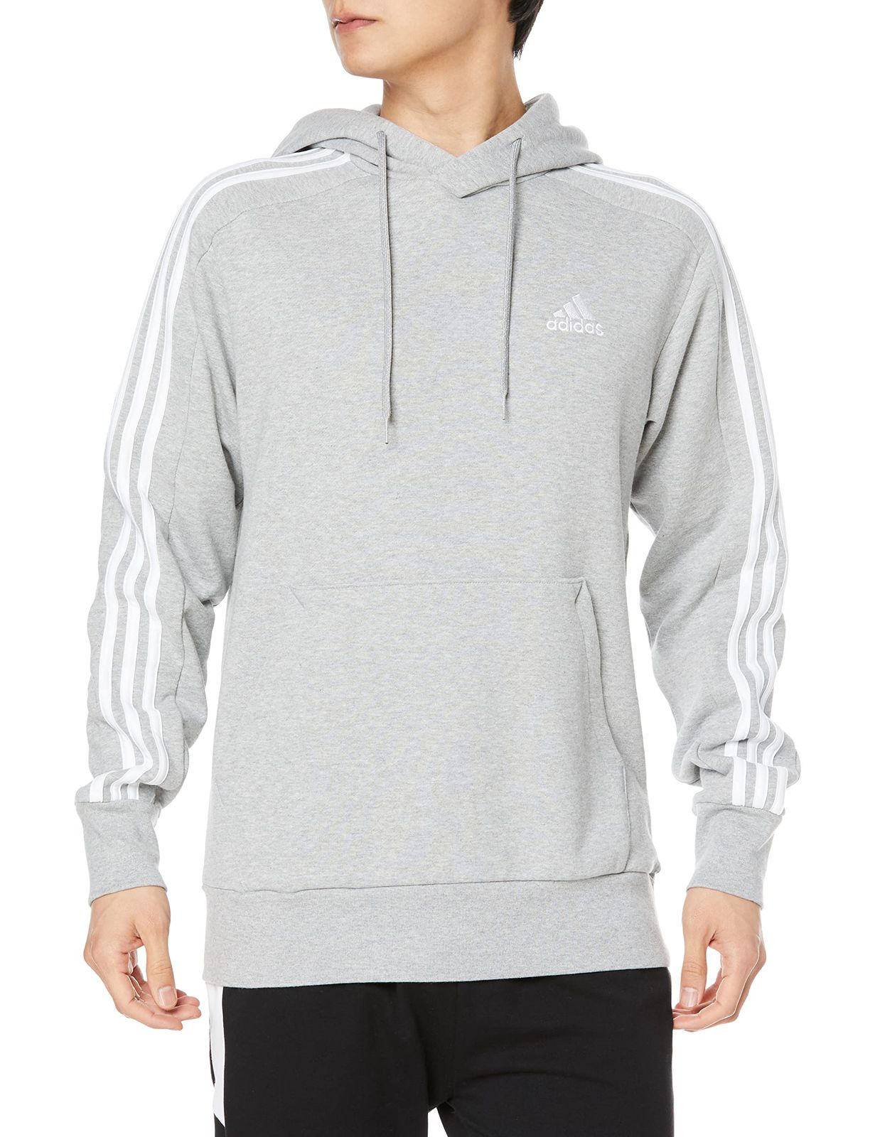 [アディダス] スウェット エッセンシャルズ フレンチテリー 3ストライプス パーカー ECR23 メンズ ミディアムグレーヘザー/ホワイト (IC0437) L [ミディアムグレーヘザー/ホワイト (IC0437)] [L]