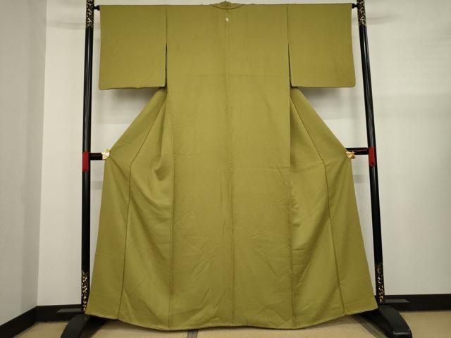 平和屋着物○上質な色無地 葉尽くし地紋 青朽葉色 正絹 逸品